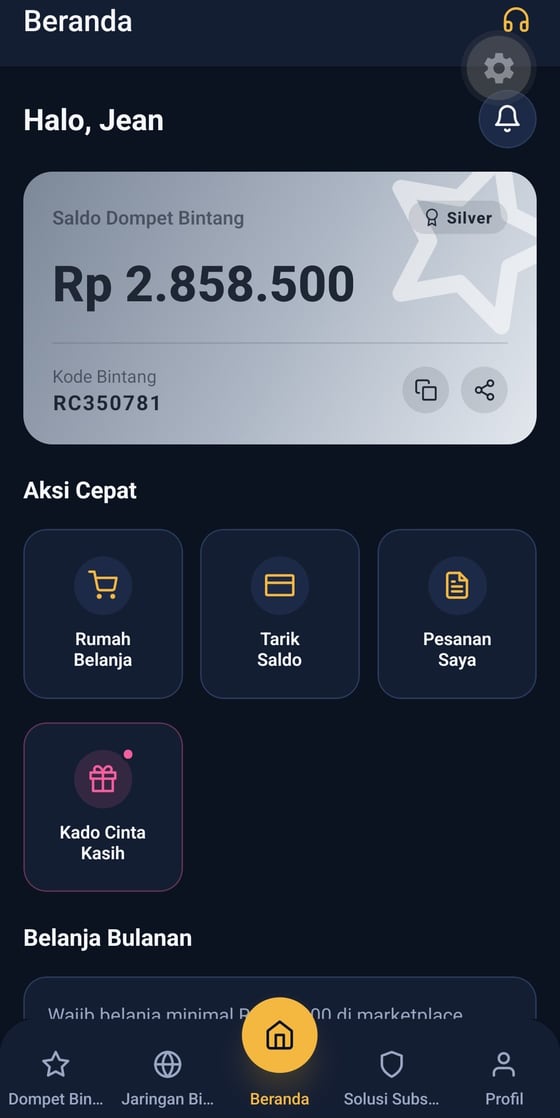 Tampilan Beranda di aplikasi Rumah & Club