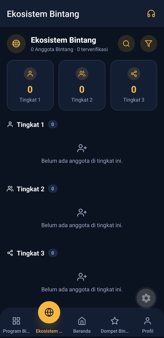Tampilan Ekosistem Bintang di aplikasi Rumah & Club